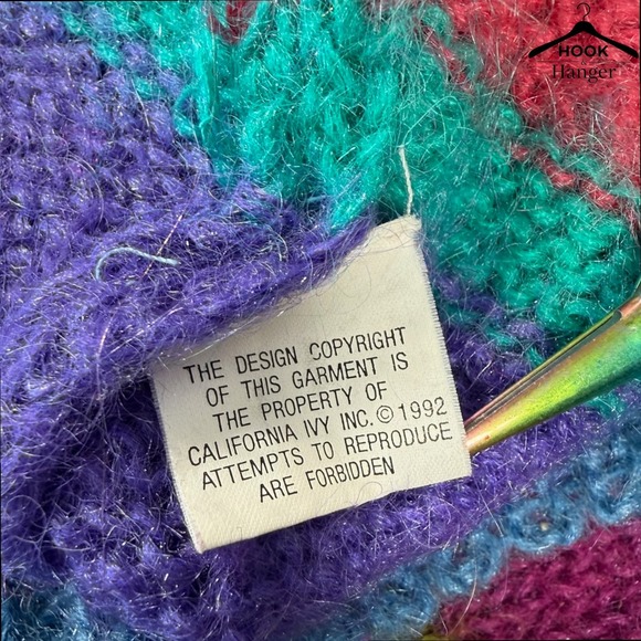 VTG 90s IVY Mohair Blend Colorblock Knit Sweater L Blue Pink Cozy Artsy Bold Y2K - Picture 8 of 8